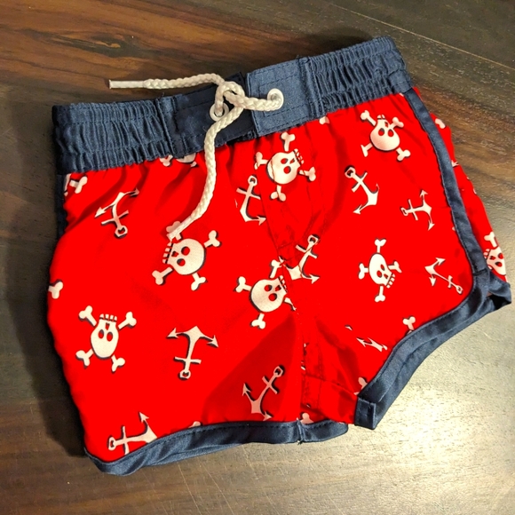Koala Baby Swim Trunks Anchors & Skulls Drawstring Elastic Waistban 3M EUC - Picture 2 of 4
